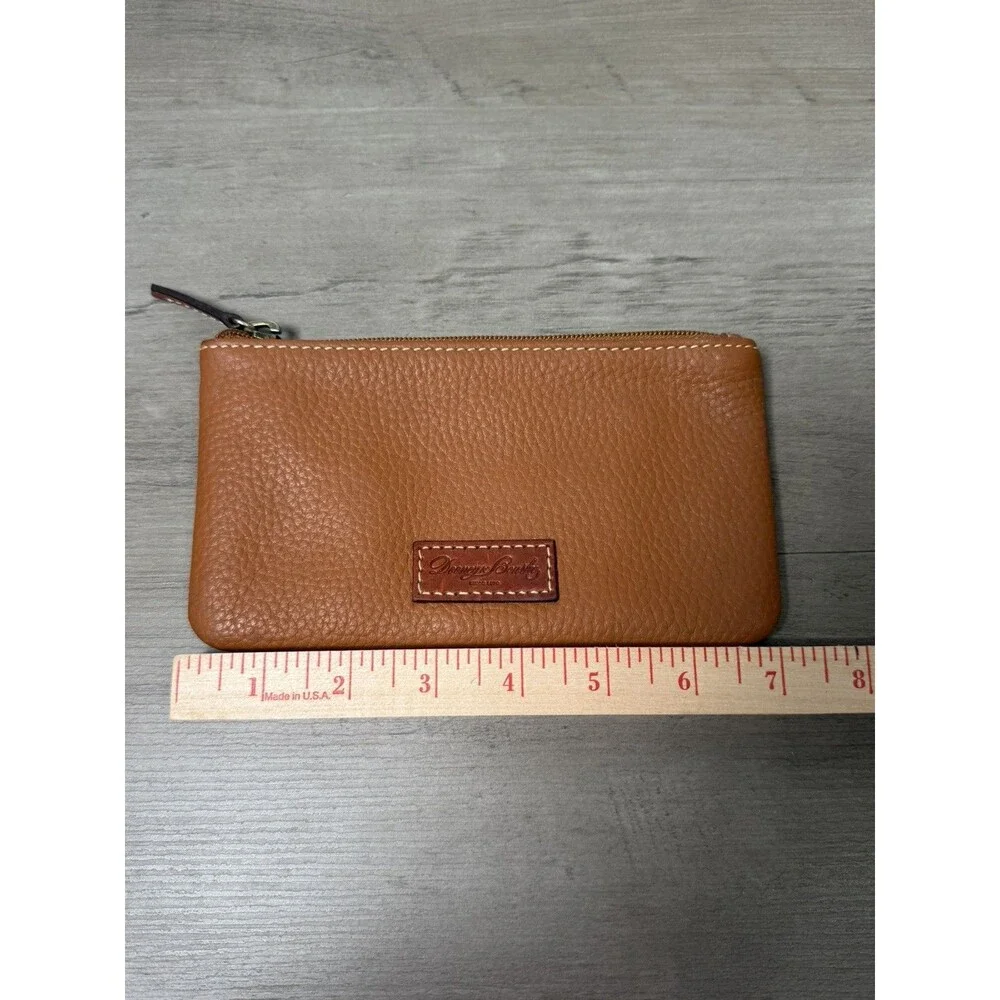 Dooney & Bourke Brown Zip Pouch Wallet w/ ID Window, Logo Accent Pebbled Leather